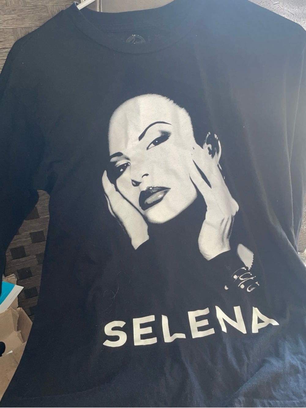 Sean John Black Tee with White Selena Portrait